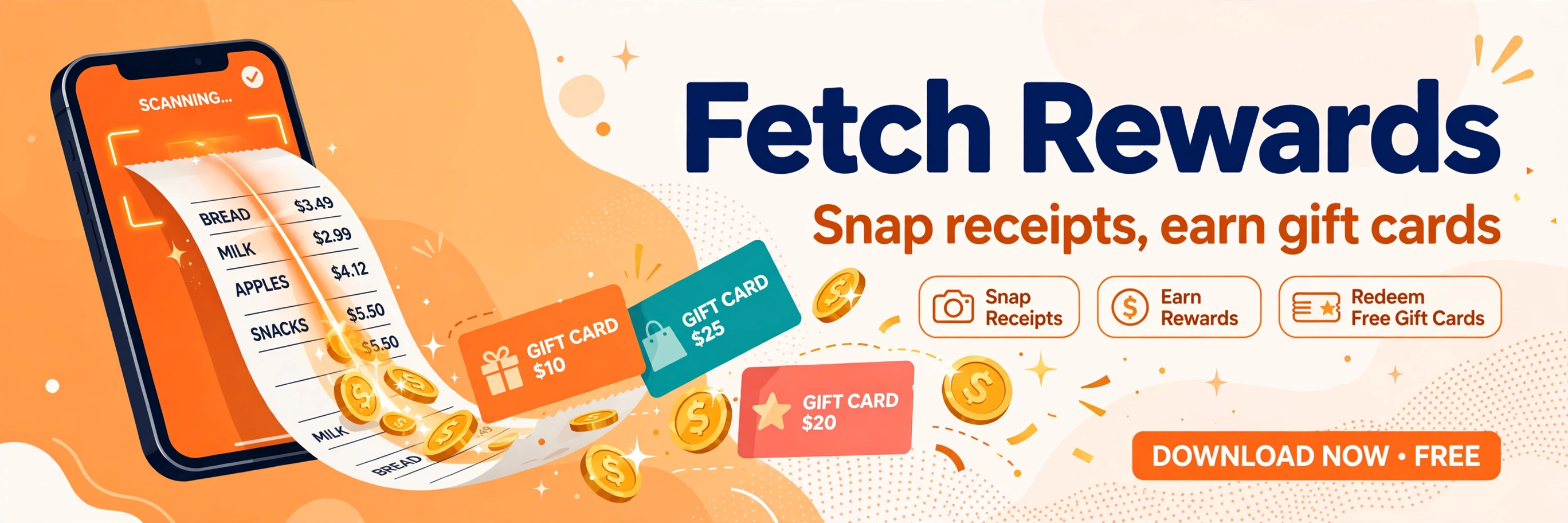 Fetch Rewards — snap receipts, earn gift cards
