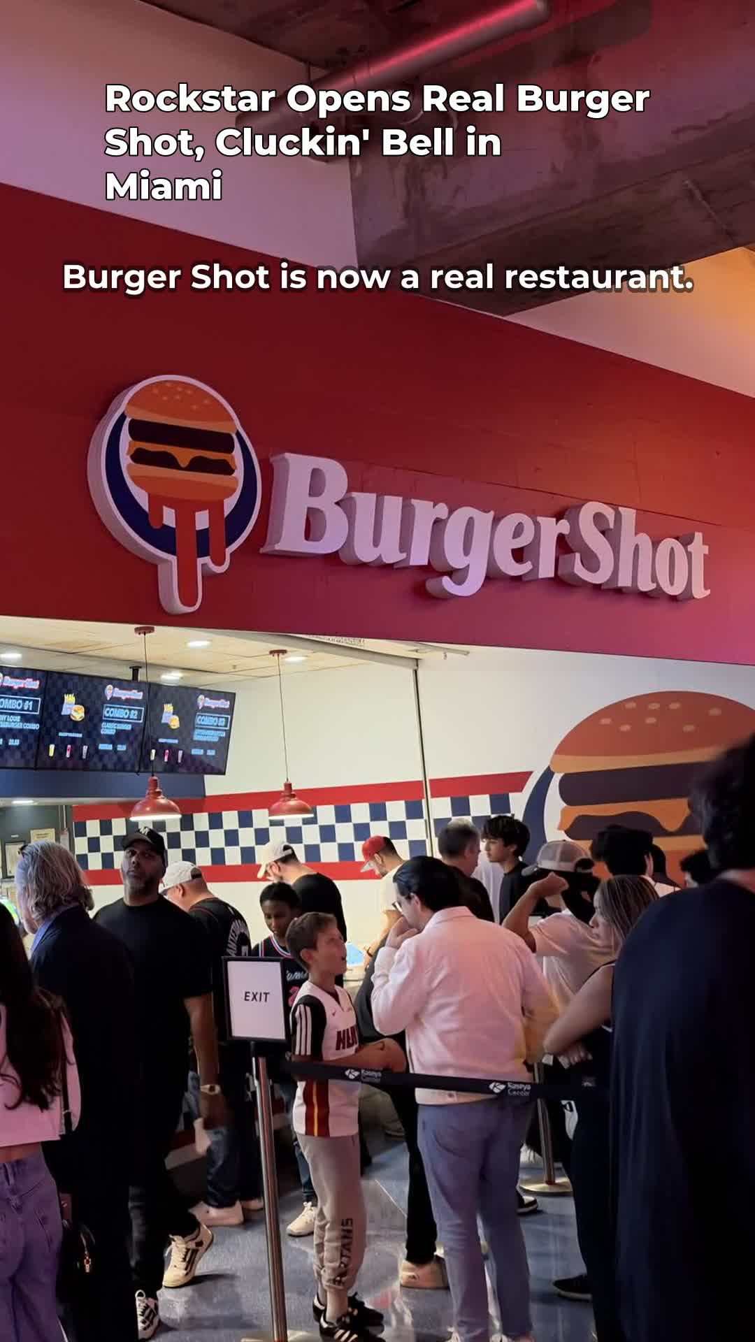 The real Burger Shot stand inside Miami Kaseya Center with fans in line