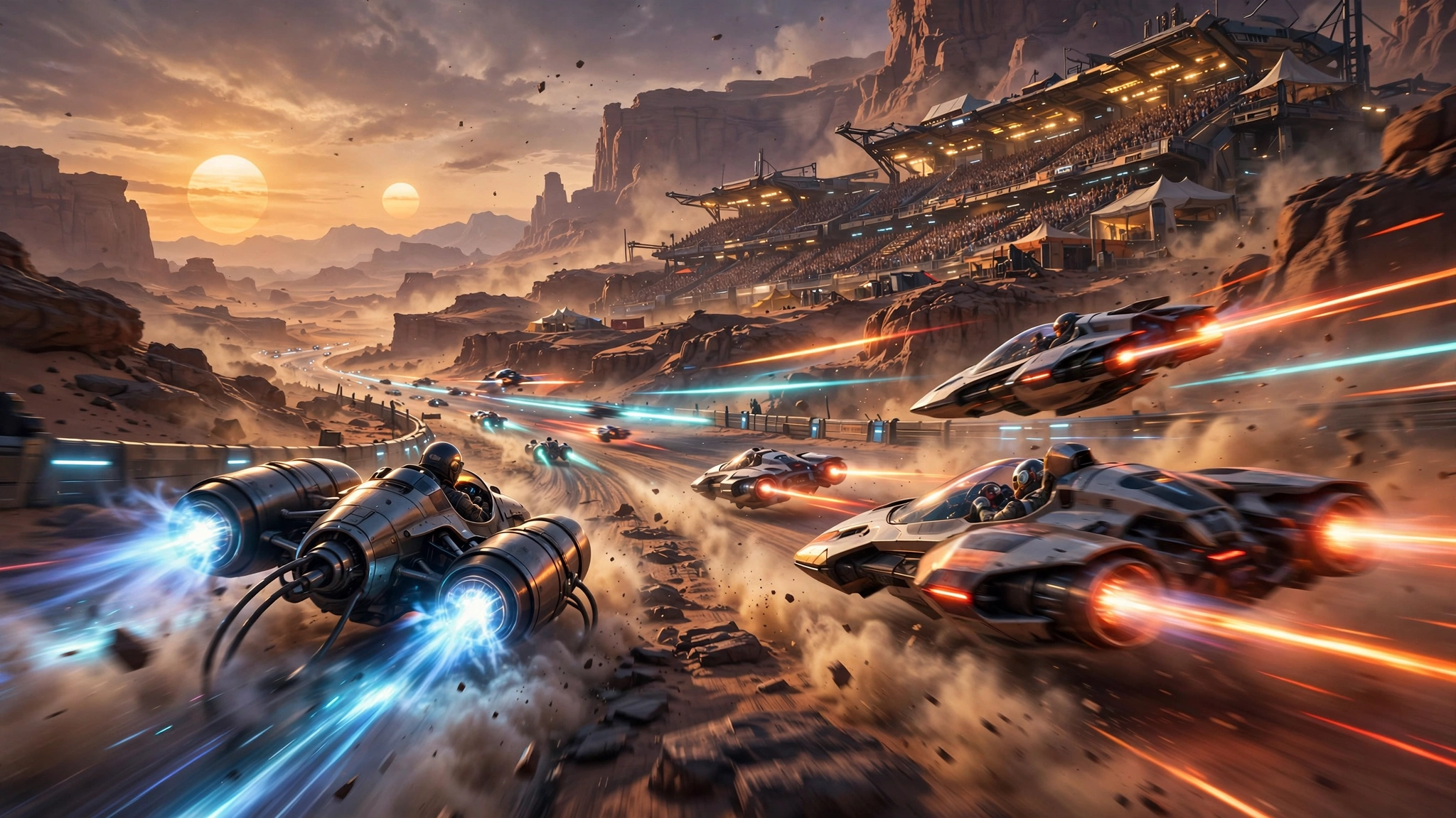 Star Wars Galactic Racer podracer speeding across a desert track