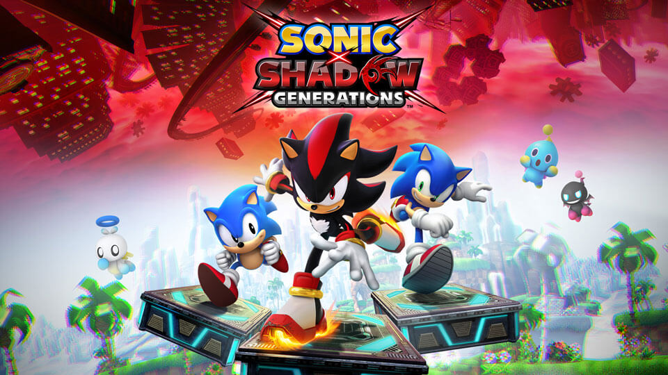 Sonic X Shadow Generations key art with Shadow, Classic Sonic, and Modern Sonic.
