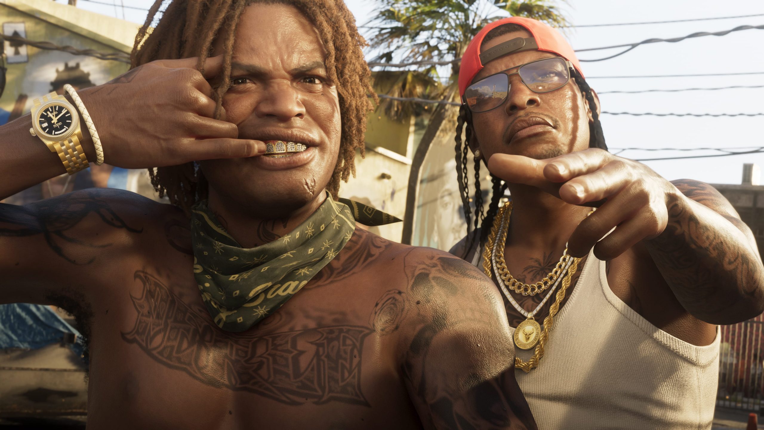 Grand Theft Auto 6 screenshot showing two characters in Leonida