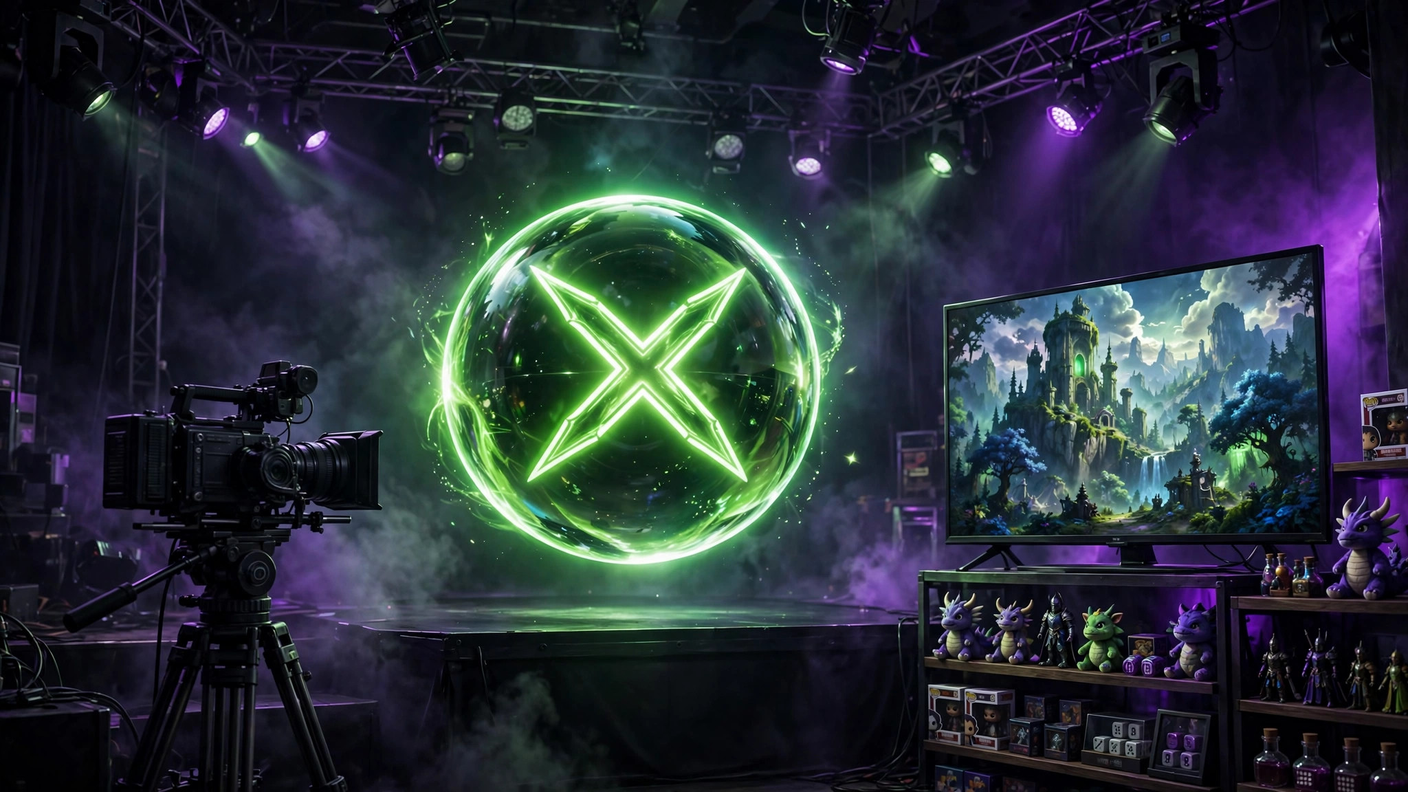 Xbox logo surrounded by film, television and live event imagery